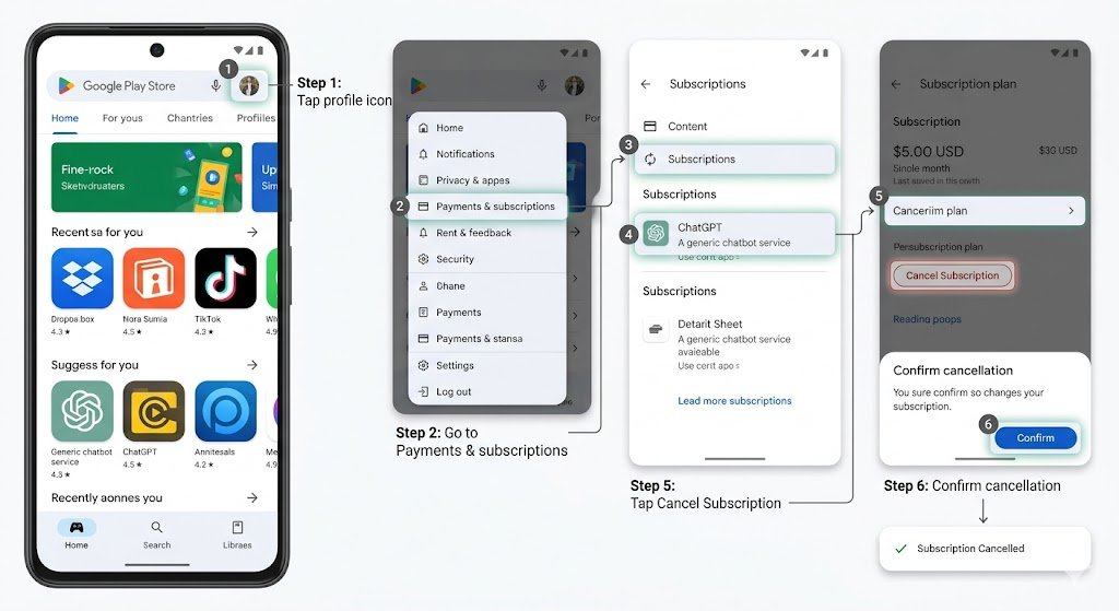 How to cancel ChatGPT subscription on Andriod Mobile Phone