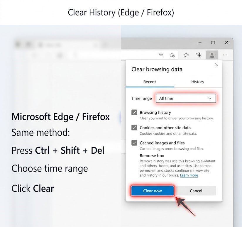 delete history from Microsoft Edge / Firefox
