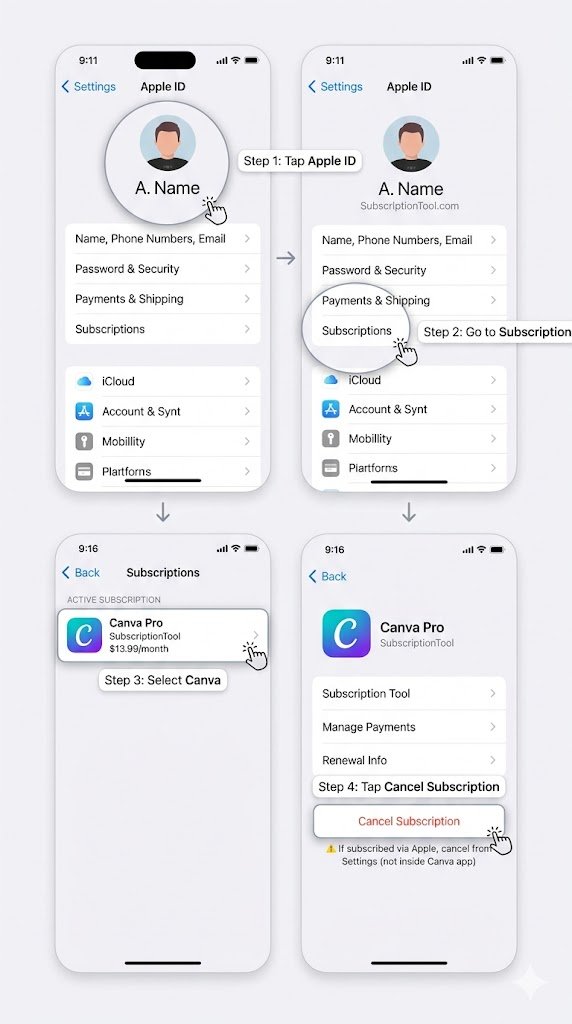 Cancel Canva Subscription on iPhone (App Store)