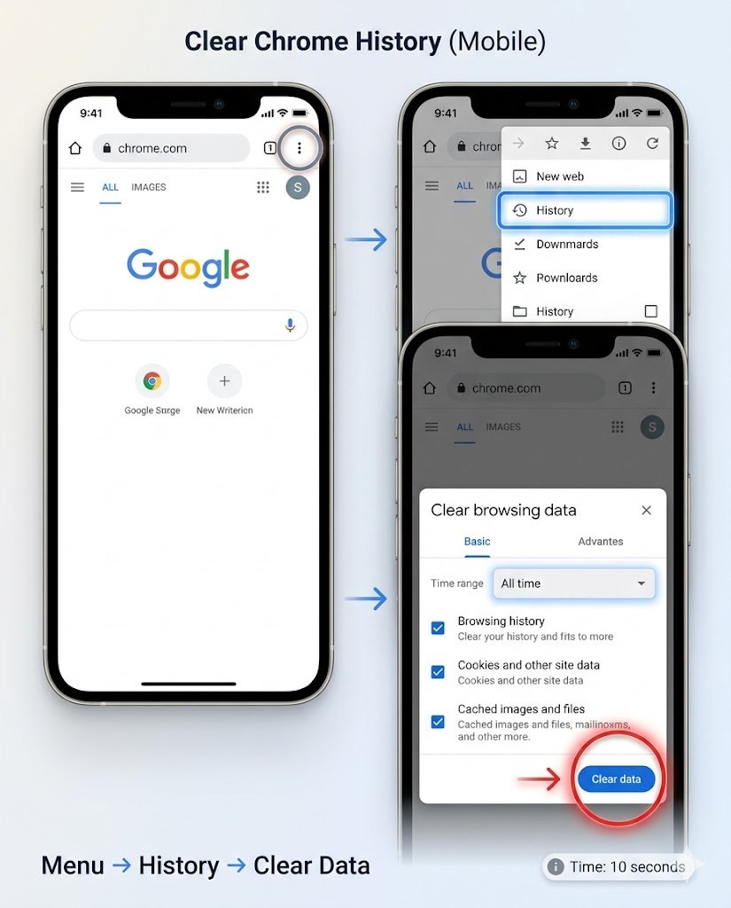 delete history from Chrome (Mobile – Android/iPhone)